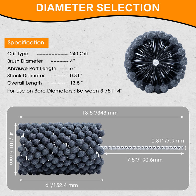 Ball Style Engine Cylinder Hone 4 Inch, 240 Grit Flexible Cylinder Honing Tool for Deburring & Crosshatch Finish, Ideal for Engine Rebuilding on Cast Iron, Steel & Mild Steel 240.0 4'' (101.6mm)