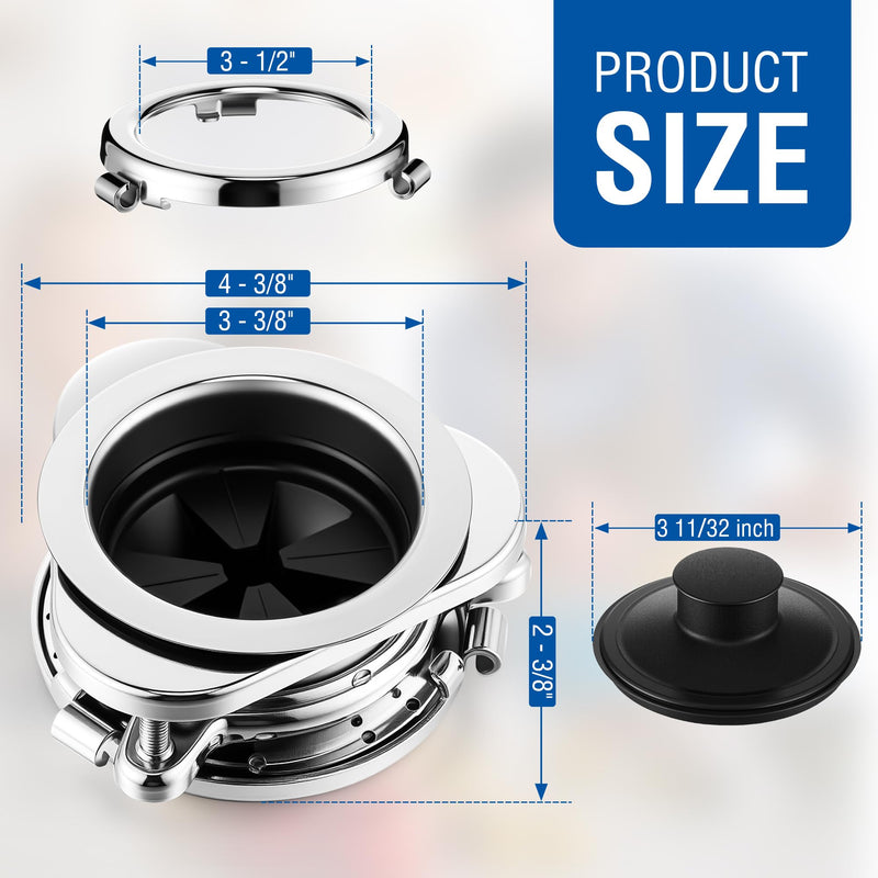 Saillong Garbage Disposal Flange 3 Bolt Mount Stainless Steel Kitchen Sink Flange Kit with Stopper for 3 1/2 Inch Standard Sink Drain Hole Compatible with InSinkErator Models Garbage Disposal (Silver) Silver
