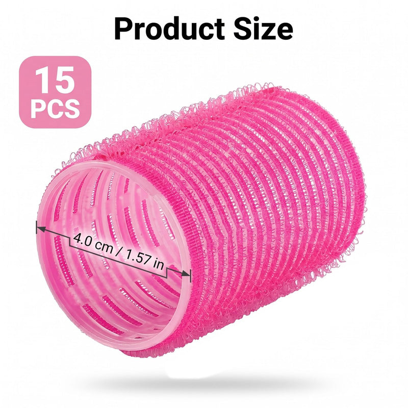 15 Pcs Nylon Hair Rollers, Rose Red Self-Grip Curlers, 4.4cm Diameter Styling Tools for Waves and Curls, Salon DIY Hairdressing Accessories