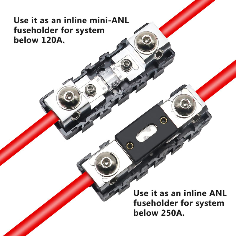 RECOIL MFHA-2 2 Packs Fuseholder 0/2/4 Gauge Modular Inline ANL & Mini-ANL Fuse Holders with Jumper Bars to Create Distribution Block Fuse and Negative Combo Blocks Modular In-line Fuseholder