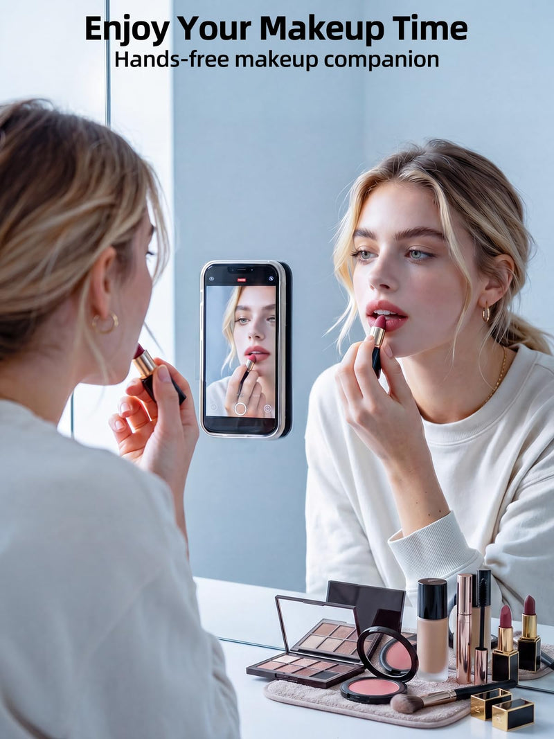 Double Sided Silicone Suction Cup Phone Case Mount for Selfie & Video, Pink | Sticky Phone Grip Securely Stick Phone to Mirrors, Glass, Windows, Reusable Hands-Free Phone Suction Grip for iPhone, Android