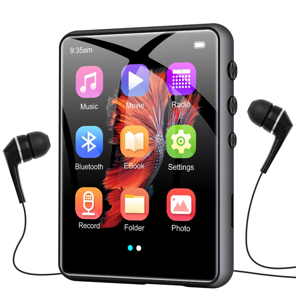 64GB MP3 Player with Bluetooth5.3, 2.4-Inch HD Full Touch Screen, Portable Lossless Sound Music Player with HD Speaker, mp3 with FM Radio Recording e-Book, Record, Earphone Included black