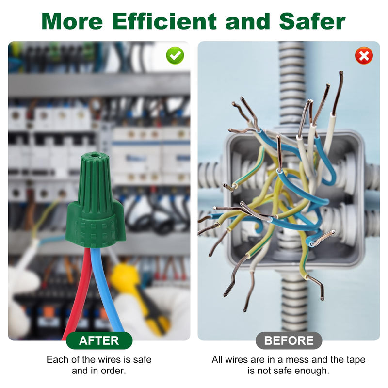 Leepenk 300PCS Green Ground Wire Nuts with Hole,14-10 AWG Winged Electrical Wire End Connectors Caps,UL and CSA Certified P99,Twist-On Easy Screw-On for Cable Grounding,Ideal Electrical Connectors 300