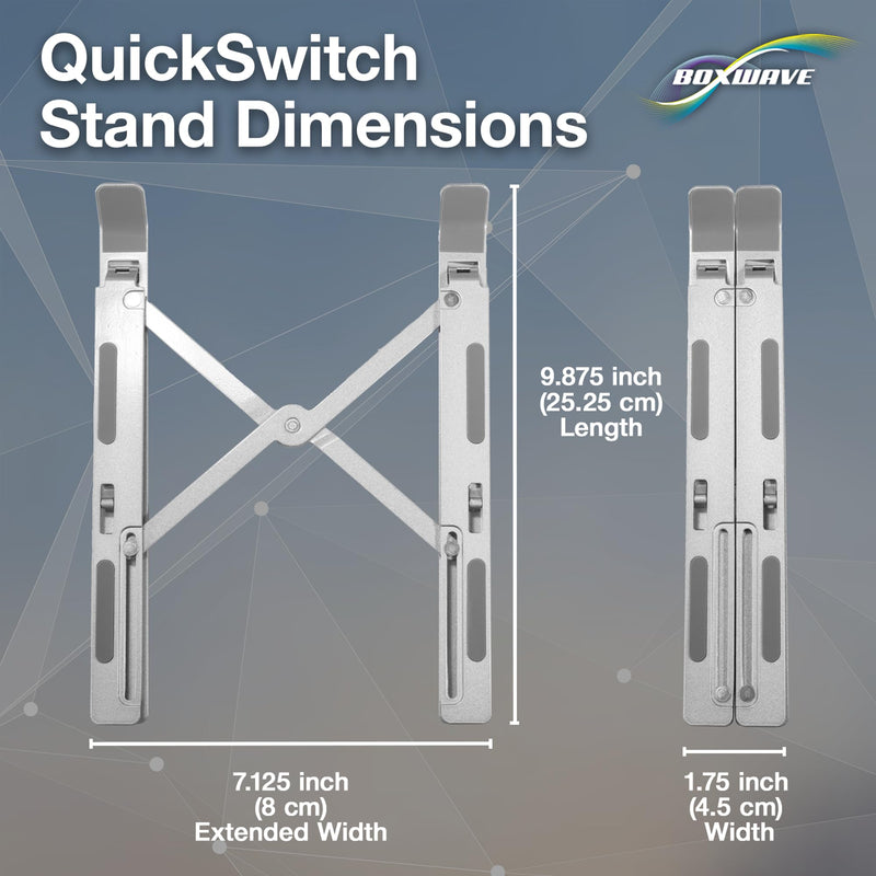 BoxWave Stand and Mount Compatible with ASUS ROG Strix Scar 17 (G733) - Compact QuickSwitch Stand, Portable Multi Angle Viewing Foldable Riser - Metallic Silver