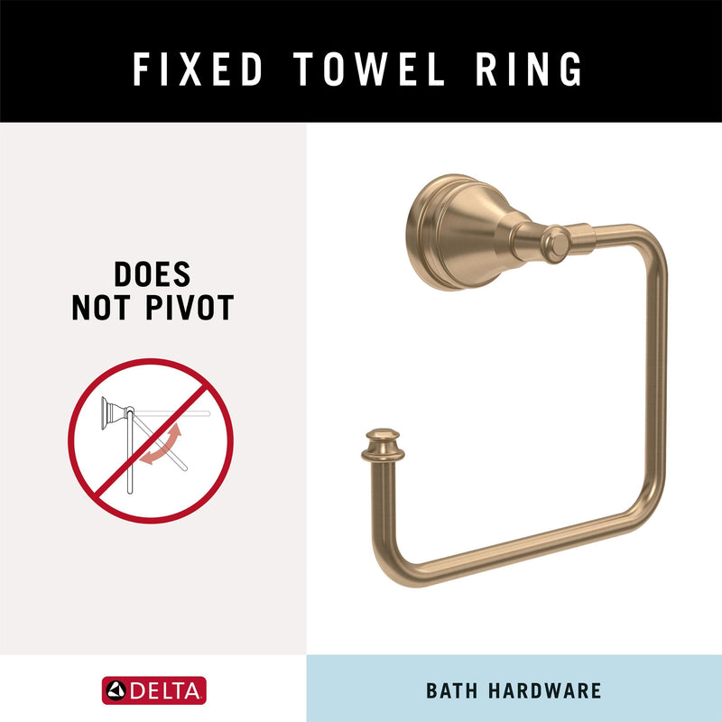 Delta Mylan (1-Pack) Hand Towel Holder Champagne Bronze Towel Racks for Bathroom Wall Square Towel Ring Holder for Bath Towel Hanger for Kitchen, Bathroom Accessories MYN46-CZ 6.52 inches x 2.72 inches x 6.2 inches