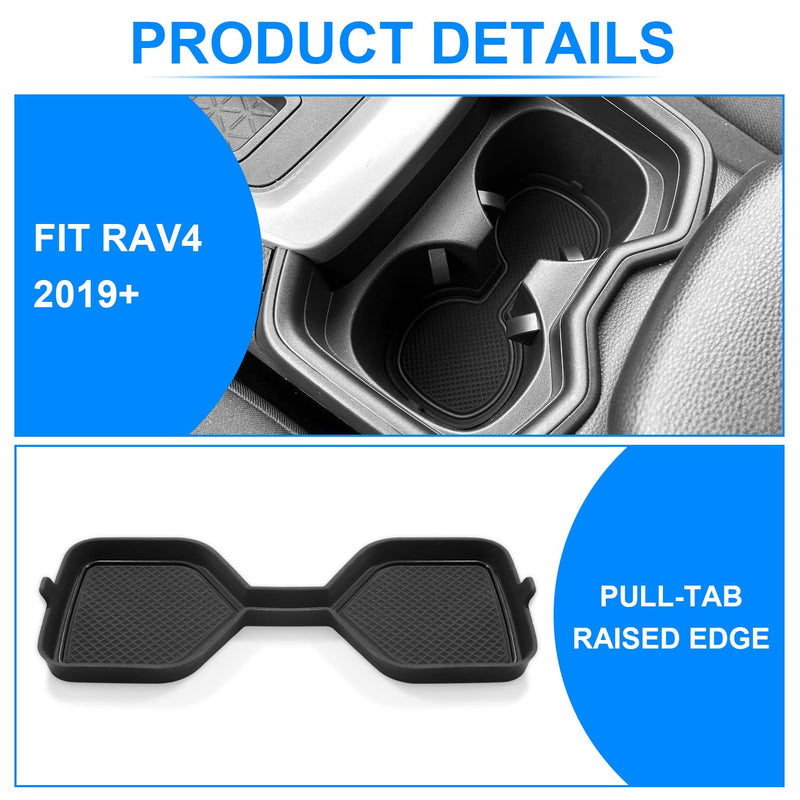3D Cup Holder Inserts for Toyota RAV4 Accessories 2025 2024 2023 2022 2021 2020 2019 Silicone Cup Coaster Mats Pad Center Console Liner (2Pcs Set, Black Trim)