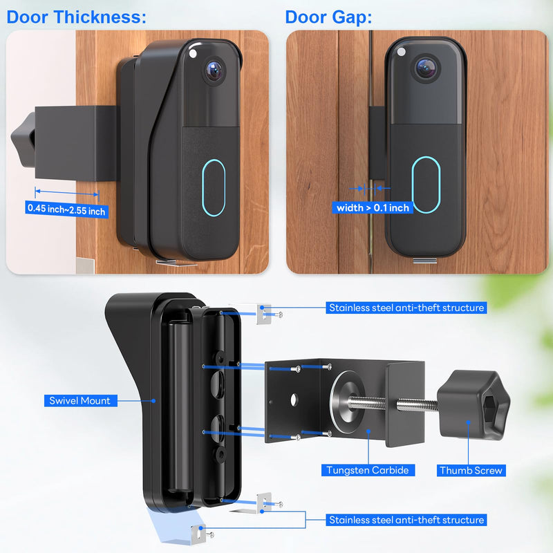 Anti-Theft Doorbell Mount for Blink Video Doorbell Camera(2021 1st & 2nd Gen), No-Drill Adjustable Angle Mount Bracket, 40° to 140°, Ideal for Apartments, Rental Homes & Offices - Black