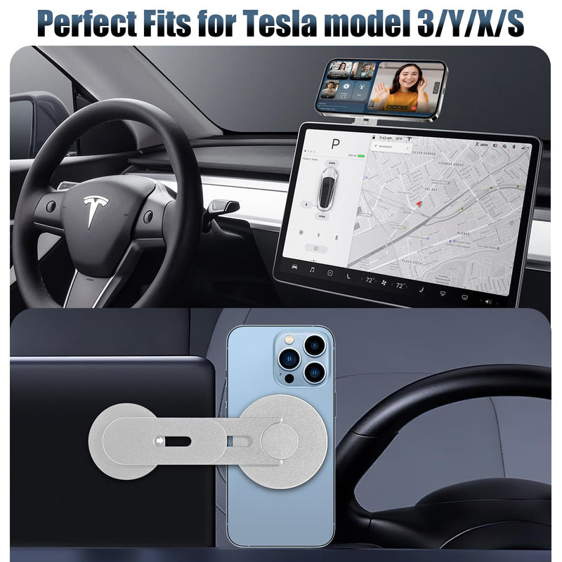 Updated Magnetic Laptop Phone Holder - Adjustable Continuity Camera Mount Stand Compatible with MagSafe, Slim Laptop Mount Computer Expansion Bracket for All Smartphone Silver
