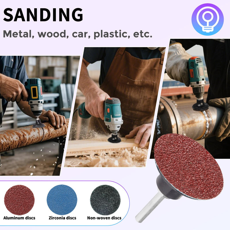 170pcs 2 Inch Sanding Discs Set, Die Grinder Sanding Disc Quick Change Twist Lock Disc for Drill Die Grinder Accessories with 1/4 Inch Holder for Metal Wood Grinding Polishing Rust & Paint Removal