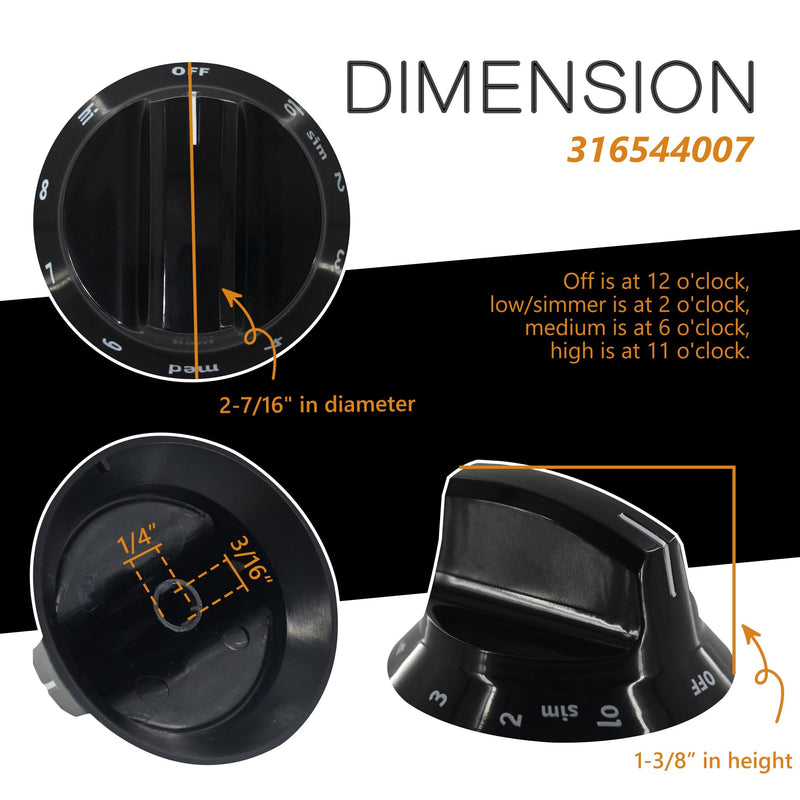 316544007 Stove Control Knob Black Compatible with Electrolux Range Oven Kitchen Burner Accessories (4PACK) 4 Pieces