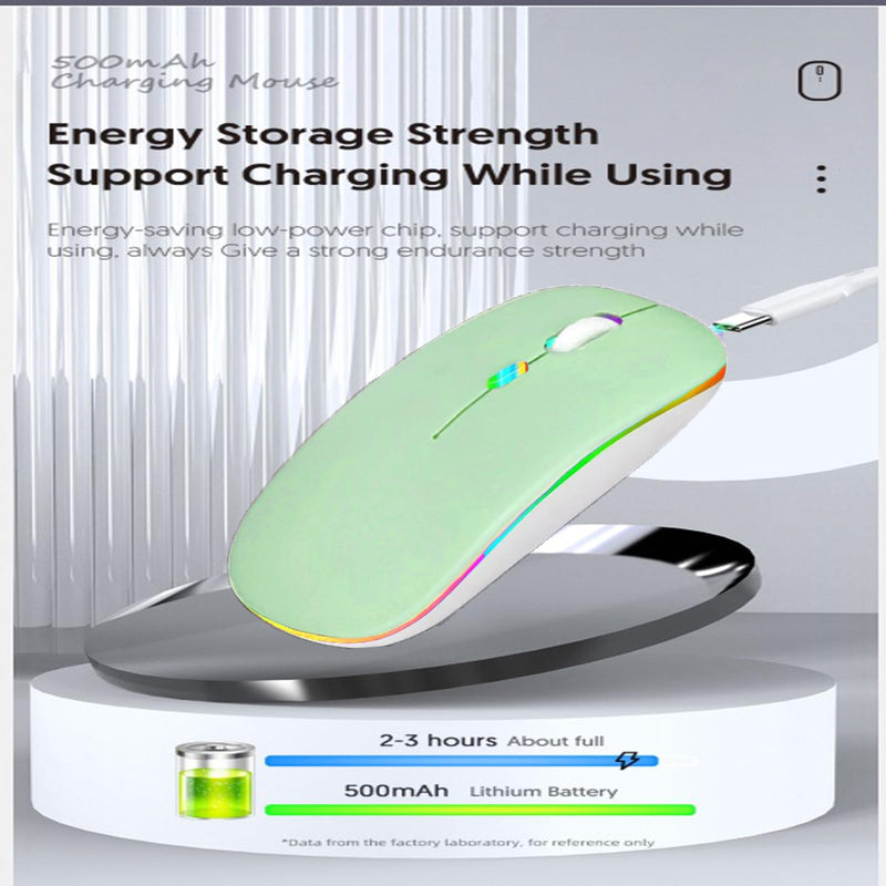 Wireless Bluetooth Mouse,LED Dual Mode Rechargeable Silent Slim Laptop Mouse,Portable(BT5.2+USB Receiver) Dual Mode Computer Mice,for Laptop,Desktop Computer,ipad Tablet,Phone,TV (Green) green