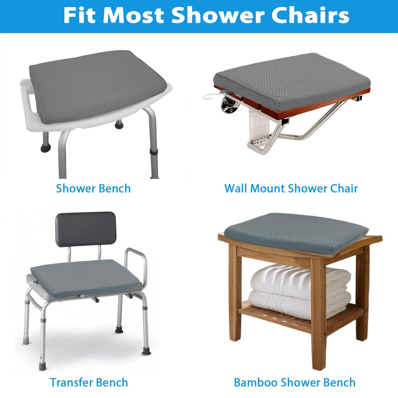 Shower Seat Cushion, Shower Chair Cushion for Transfer Benches in Bathtub, Cushion for Sauna, 3D Mesh Pad with Hook, Slip-Resistant, Design for Elderly, Senior, Handicap Disabled Gray