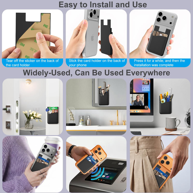 Sticky Card Holder for Back of Phone,3Pack Adhesive Phone Card Holder | Double Storage Cell Phone Wallet Stick On Credit Card Case,Adhesive Card Pocket for iPhone,Galaxy,Android Smartphones Black x3