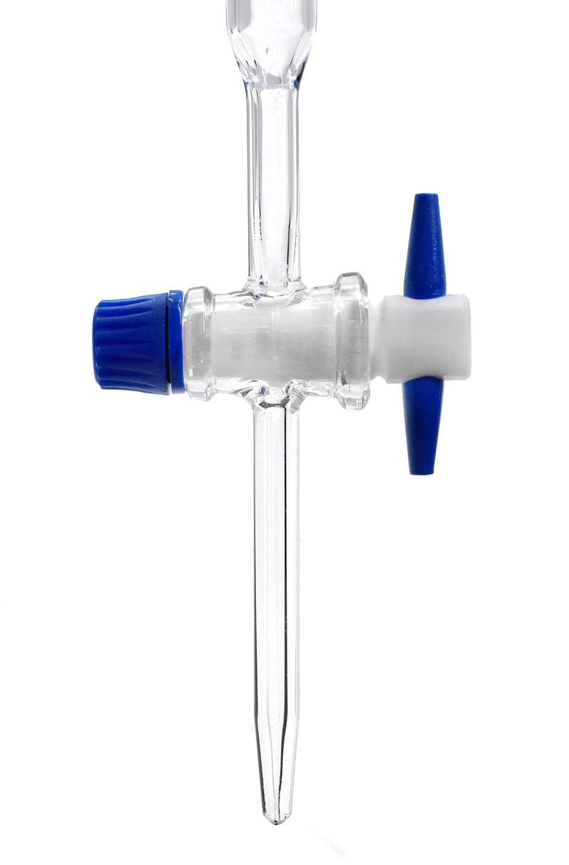 EISCO Burette, 50ml - Class A, ±0.05ml Accuracy - Borosilicate Glass - Straight Bore PTFE Stopcock - 0.1ml Blue Graduations