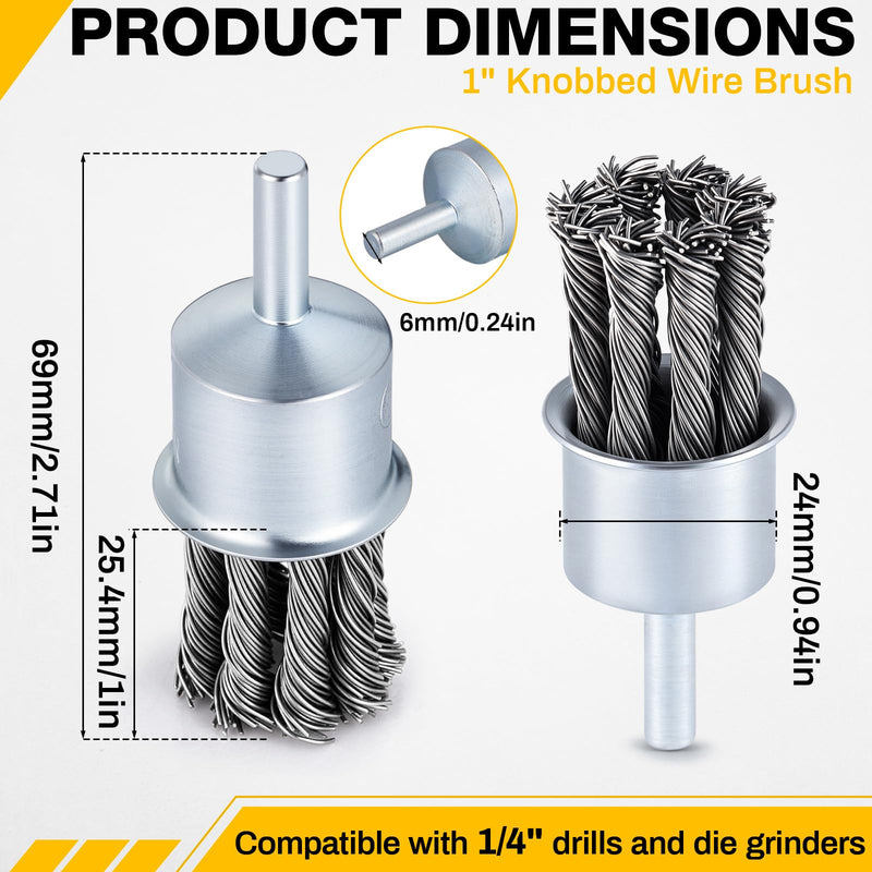 Threlaco 10 Pack 1 Inch Twist Knotted Wire End Brush with 1/4 Inch Shank for Drill, 20000 RPM Max Speed Heavy Duty Carbon Steel Wire Wheel for Die Grinders and Drills, Rust Paint Slag Removal