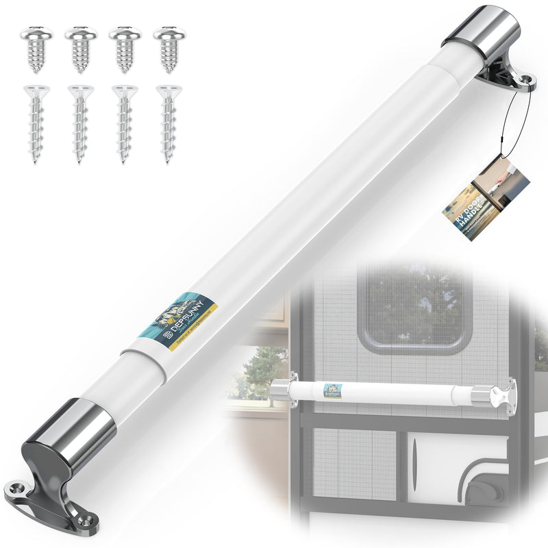 RV Screen Door Handle Cross Bar Adjustable from 21.7" to 33", White RV Door Handle Grab Bar Fits for Most Motorhome Camper Travel Trailer,Durable,Sturdy and Secure Aluminium RV Handles