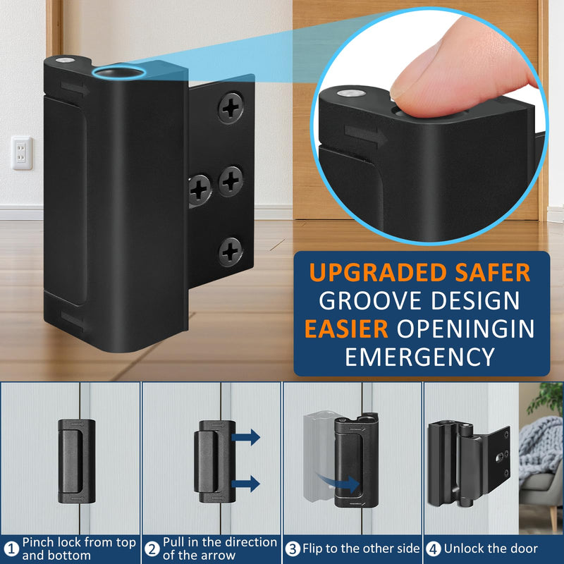 6 Pieces Home Security Door Reinforcement Lock, Door Locks for Kids Safety Front Door, Child Proof Door Lock Latch from Inside, Withstand 800lbs of Force Prevent Unauthorized Entry, Black 6