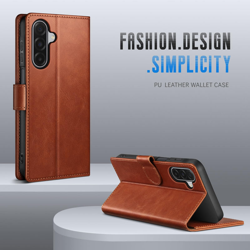 Wallet Case for Samsung Galaxy A17 5G, Light Brown | RFID-Blocking Card Holder, Kickstand, Magnetic Closure, PU Leather Folio Flip Cover, Protective Women Men Cases SamsungGalaxy A17