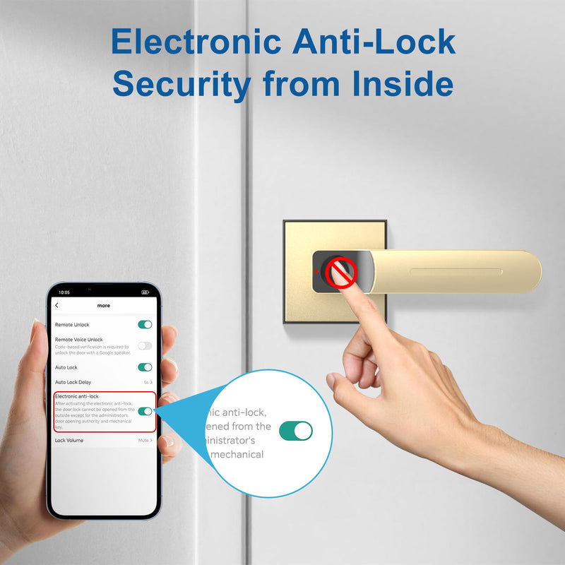 Fingerprint Door Lock & Biometric Door Knob with App – 3-in-1 Keyless Entry Smart Door Lock with Auto-Lock & Interior Lockable, Secure Your Home, Office, Bedroom & Apartment Gold