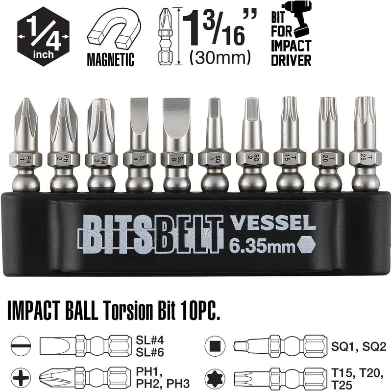 VESSEL - BALL GRIP Ratchet Interchangeable Screwdriver with 10 PC. Bit Set 2200MBH120K01