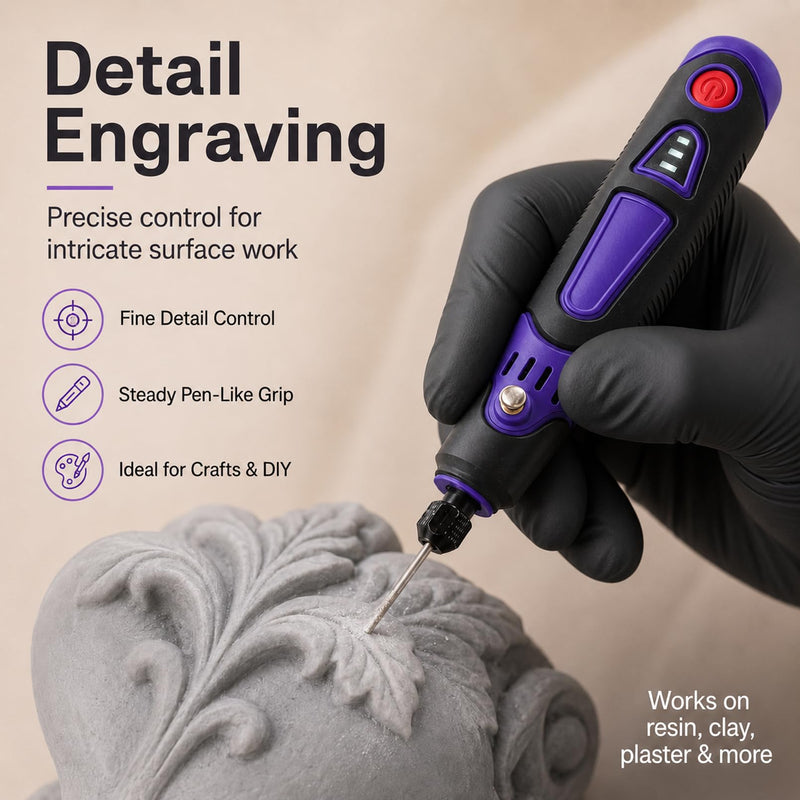 Cordless Rotary Tool Kit, 3.6V Mini Rotary Tool with 82 Accessories, 3 Variable Speed Rechargeable Engraving Pen & Electric Grinder for Wood, Glass, Metal Drilling, Sanding, Polishing Purple (Indicator Light)
