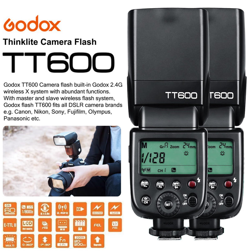 Godox TT600 2.4G Wireless Flash Speedlite Master/Slave Flash with Built-in Trigger System Compatible for Canon Nikon Pentax Olympus Fujifilm Panasonic (TT600)
