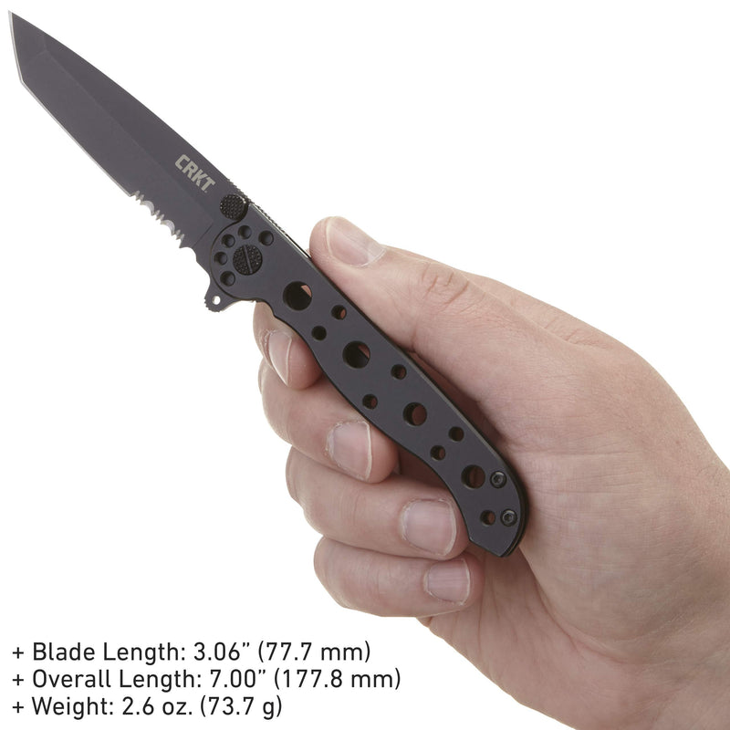 CRKT M16-10KS Folding Knife with Frame Lock: Stainless Steel Triple Point Serrations Blade, Stainless Steel Handle, Reversible Pocket Clip, M16-10KS Black Blade / Stainless Handle / M16-10KS