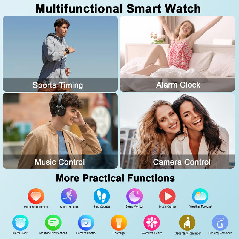 Smart Watch for Men Built-in GPS, 2.06" Military Fitness Tracker IP68 Waterproof, Fitness Watch with Heart Rate/Sleep, Smartwatch with Answer/Make Calls, 100+ Sport Modes for iPhone/Android, Black A-Black