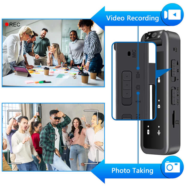 64GB Mini Body Camera,1080P Wearable Patrol Video Recording Camcorder with IR Night Vision, 5-Hour Battery & 180° Rotating Lens – Small Wearable Cam for Security, Police, and Outdoor Use