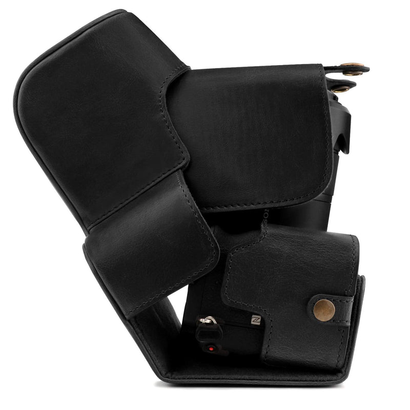 MegaGear MG1804 Ever Ready Leather Camera Case Compatible with Sony Alpha A6600 (18-135mm) - Black