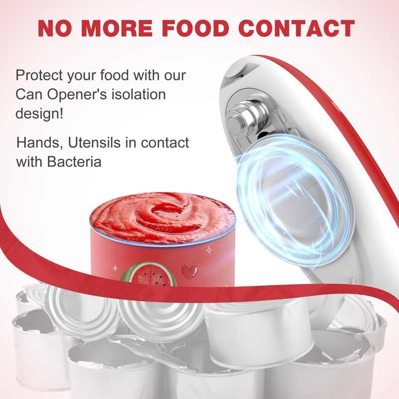 Electric Can Opener, Food Safe Automatic Can Opener with Smooth Edge, Open Your Cans with A Simple Press of Button, Can Opener Electric Kitchen Gifts for Seniors and Arthritis (Red) Red