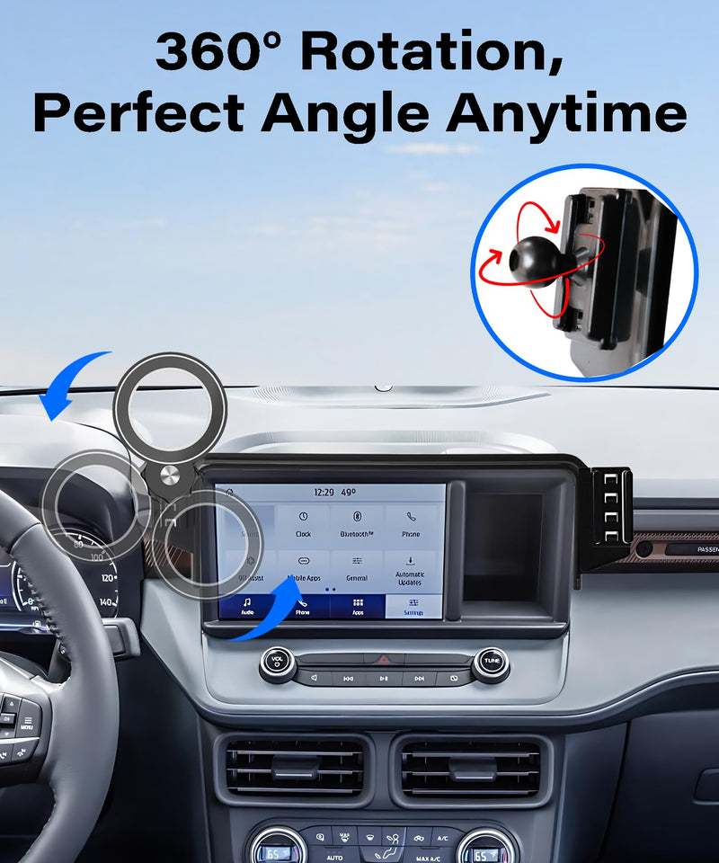 Car Phone Holder for Ford Maverick 2022 2023 2024 8" Screen Accessories | MagSafe Strong Magnets Clip-On Cell Phone Mount, 360° Rotatable Hands-Free Holder, Dual Slots for Driver & Passenger fit for 2022-2024 Ford Maverick(8 Inch)