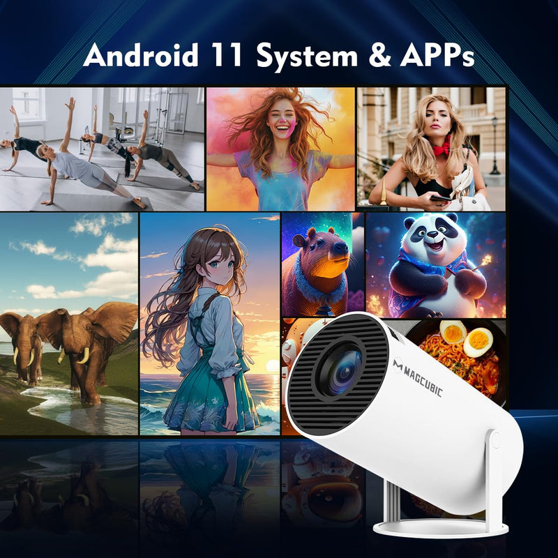 Magcubic HY300PRO Mini Projector with WiFi and Bluetooth, 4K Support Smart Portable Projector Auto Keystone, Air Mouse Remote, Voice Control, 180° Rotation, Home Video Proyector Android 11 Electric Focus WE