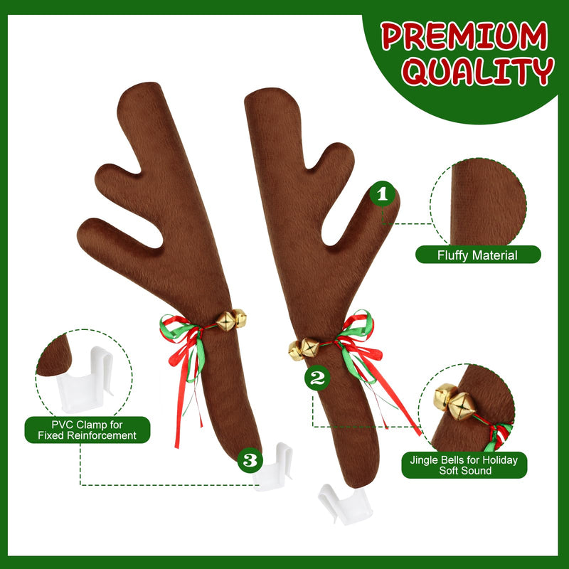 Reindeer Car Decoration for Christmas with Nose, 4PCS Window Sticker, Antlers for Car Reindeer Window Roof-Top & Front Grille, Auto Holiday Decoration Reindeer Ears for Car SUV Van Truck 15.5 inches