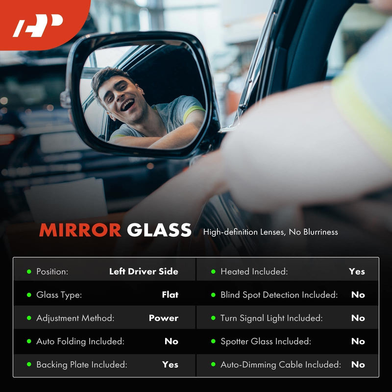 A-Premium Left Driver Side Heated Mirror Glass with Backing Plate Compatible with Ram 1500 2011-2019, 2500 2011-2018, 1500 Classic 2019 & Dodge Ram 1500 2500 2010 - Non-Towing Mirror, w/o Auto Dimming