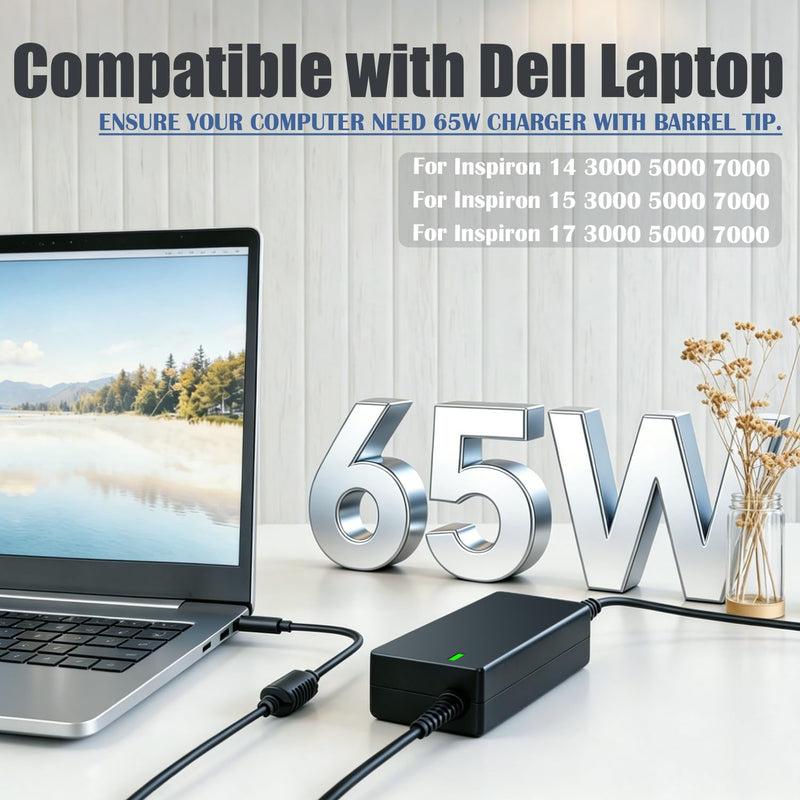 45W 65W Charger Compatible with Dell Inspiron 15 3000 Laptop HA65NS5-00 | Power Cord for Inspiron 3581 3583 3501 3521 3530 DC15250 DC15255 DC16250 DC16251 DC16255 DC14250 Computer Adapter DA65NM191
