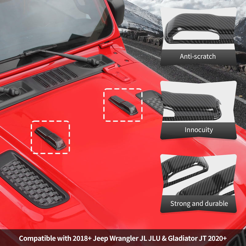 CheroCar JL JT Engine Hood Hinge Cover Decoration Cover Stickers Exterior Accessories for Jeep Wrangler JL 2018-2025+, for 2020-2025+Jeep Gladiator JT (Carbon Fiber) Carbon Fiber