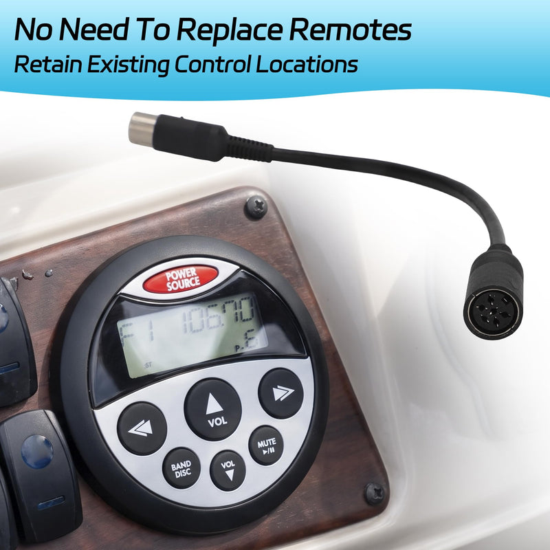 Marine Stereo Remote Adapter Cable, 8-Pin to 6-Pin for Marine Radios | Compatible with for Clarion CCUMRA1 applications. Connects 2009+ 8-pin marine stereos to earlier 6-pin wired remote controls