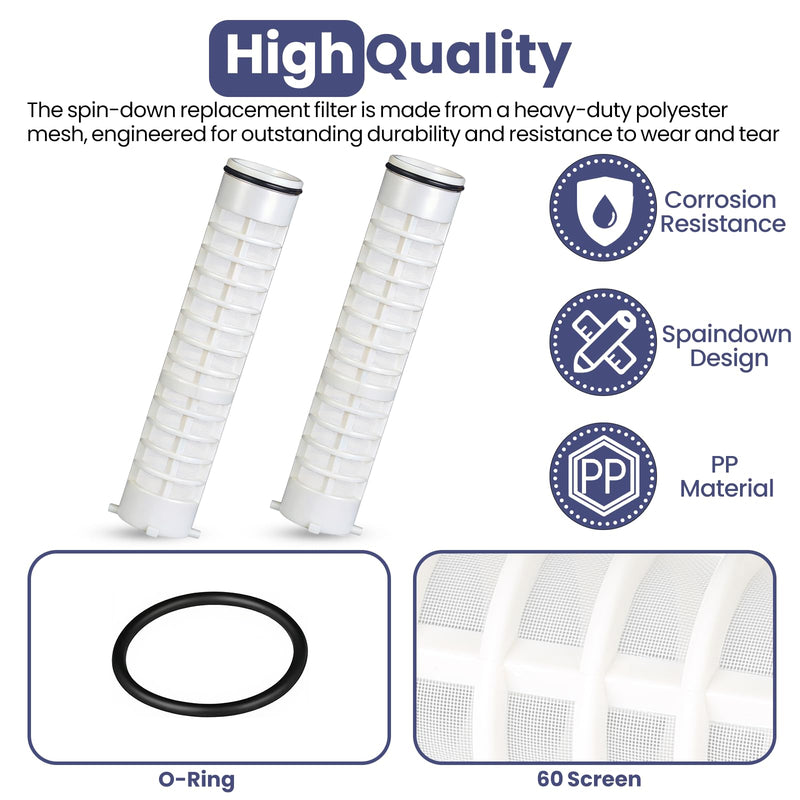 1-1/2" 60 Mesh Spin Down Replacement Filter, Fit for Rusco, Vu-Flow Systems Sediment Filter for Well Water, Irrigation Drinking Water Agriculture Industrial, Model FS-1-1/2-60, 2 Pack