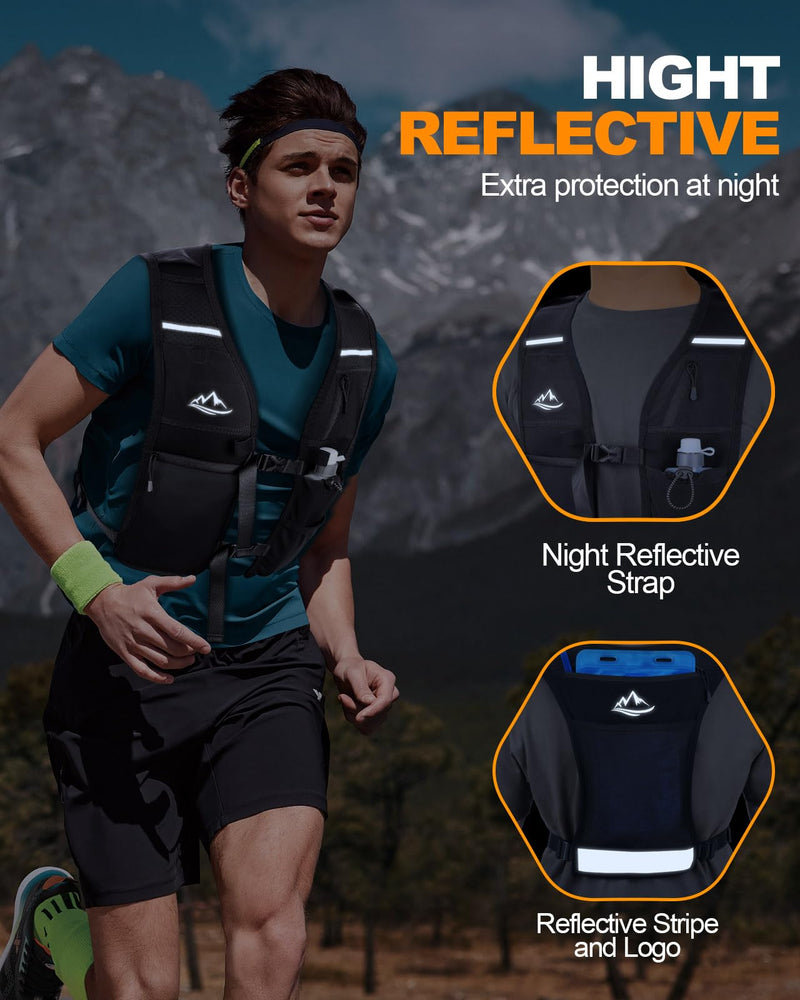 Running Vest for Women Men, Reflective Hydration Vest with Adjustable Waistband & Phone Pocket, Lightweight Breathable Running Backpack for Hiking Trail Cycling and Marathon Race