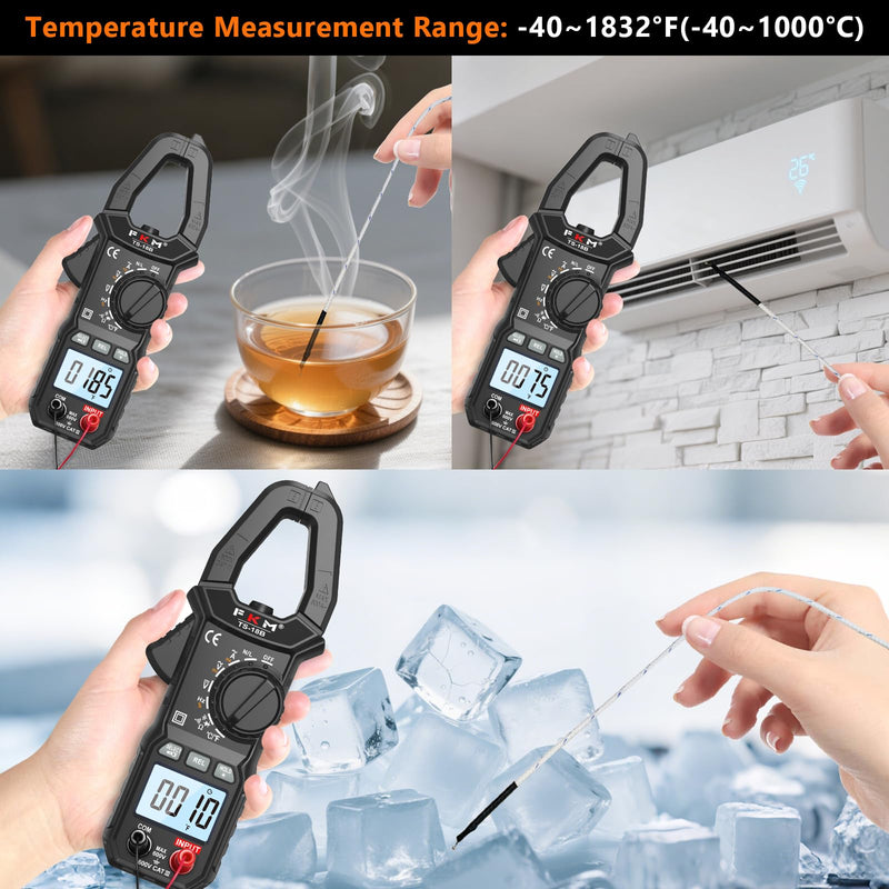 FKM Clamp Meter,TRMS 6000 Counts 600 Amp Digital Clamp Multimeter Voltage Tester,Auto-ranging Volt Meter,for AC/DC Voltage,AC Current,NCV,Capacitance,Resistance,Continuity,Hz/Duty Cycle,Diode,TempTest Black-(AC Current)Clamp Meter
