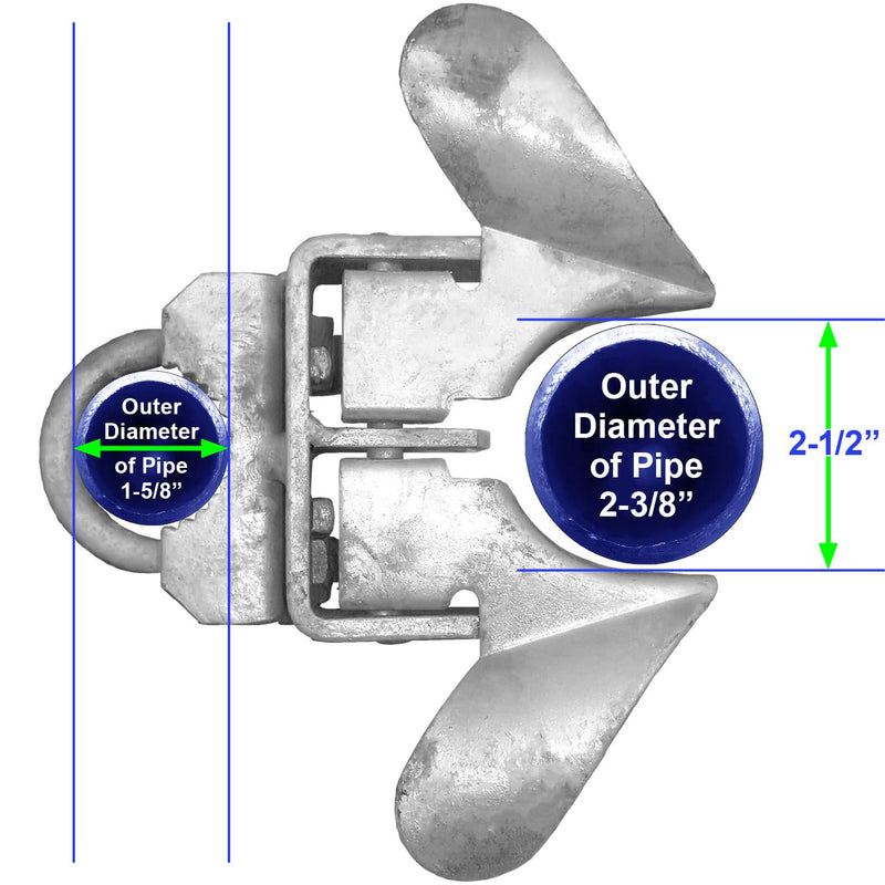 Jake Sales -Chain Link Fence Butterfly Gate Latch - Fence Automatic Gate Latch - 1-5/8" Gate Frame and 2-3/8" Gate Post - Galvanized Fence Gate Latch with Hole for Padlock 1-5/8" X 2-3/8"