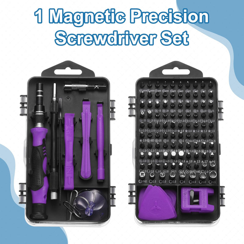 HARFINGTON 123 in 1 Magnetic Precision Screwdriver Set Electronics Repair Tools Kit with 96 Bits Flexible Shaft and Extension Rod for Cellphone Game Console Laptop PC Computer Camera, Purple