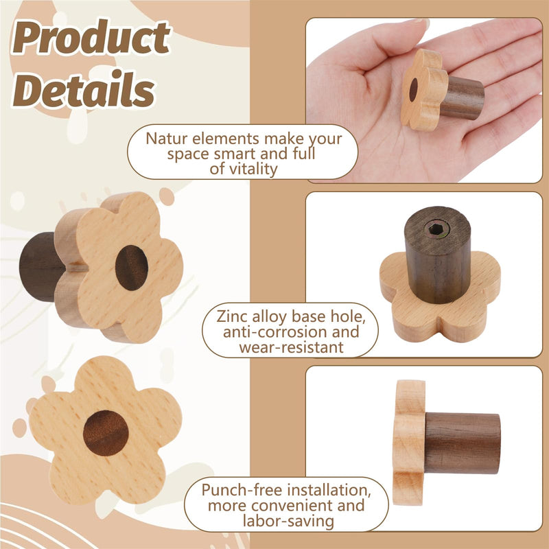 MOROBOR 12pcs Flower Shaped Wooden Knobs Single Hole Beech Wood Handles Cupboard Cabinet Pulls for Chest of Drawers with Screws& Expansion Tube 4CM Wood-12PCS