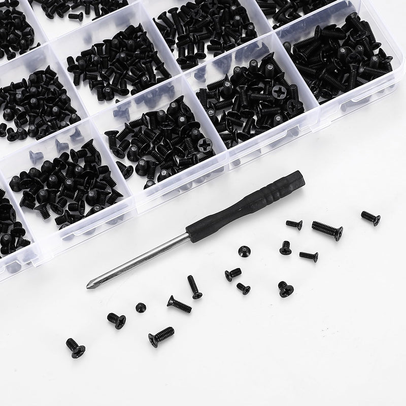 700 Pcs Flat Head Machine Screws, Countersunk Head Phillips Screw Bolts, 2# 4# Black Computer Motherboard Screws Assortment Kit for HDD SSD Hard Drive PC Fan PC Case Screws
