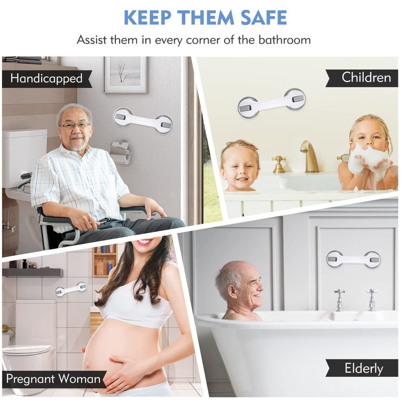 Grab Bars for Bathtubs and Showers, 12 Inch Shower Handle Strong Suction Cup Grab Bar for Shower Chair Stool, Bathroom Safety Bar for Seniors, Elderly, Handicap (2 Pack) 2 Pack Gray
