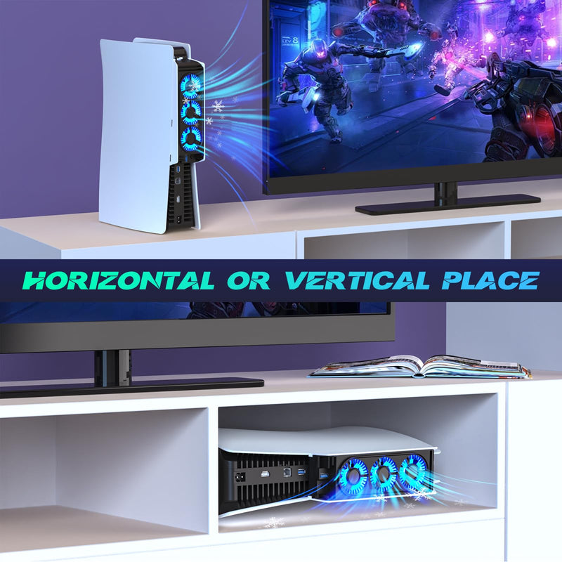 Upgraded Cooling Fan for PS5 Console,Quiet & Efficient Cooler with LED Light and USB 3.0 Port, Dual-Speed PlayStation 5 Cooling System for Disc & Digital Edition (Not for Slim/Pro) ps5 fan