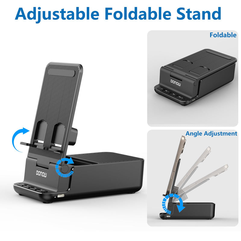 DONOW Wireless Induction Bluetooth Speaker with Cell Phone Stand, HD Surround Stereo Sound Foldable Phone Holder Perfect for Tablet iPhone Android, Gifts for Men Women (Black) Black