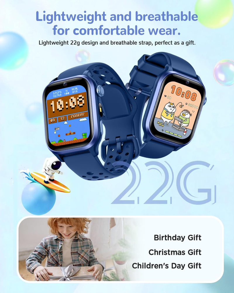 Smart Watch for Kids No App or Phone Needed, IP68 Waterproof, Flashlight | Kid Fitness Watches Pedometer, 24/7 Heart Rate, , Sleep Monitor, Puzzle Games for Boys&Girls Ages 4-12, Blue Max: 222 mm Min: 157 mm