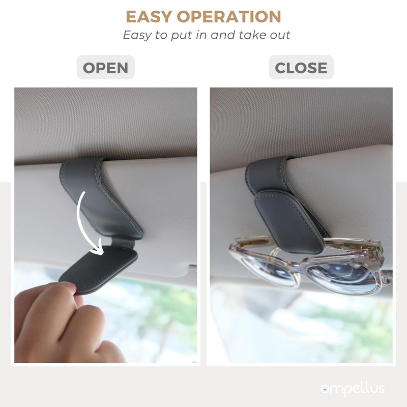 Magnetic Leather Sunglass Holder, Eyeglass Hanger Clip for Car Sun Visor, Suitable for Different Size Eyeglasses(Black, 1 Pack) Black